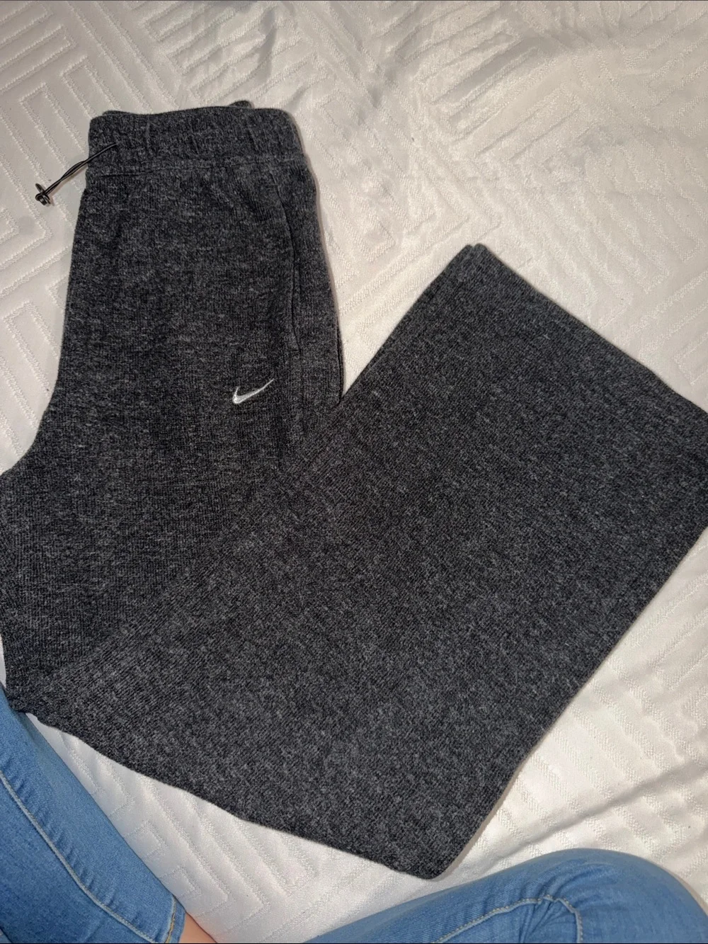 Nike Charcoal Gray Knit Sweatpants with White Swoosh - Picture 1 of 3